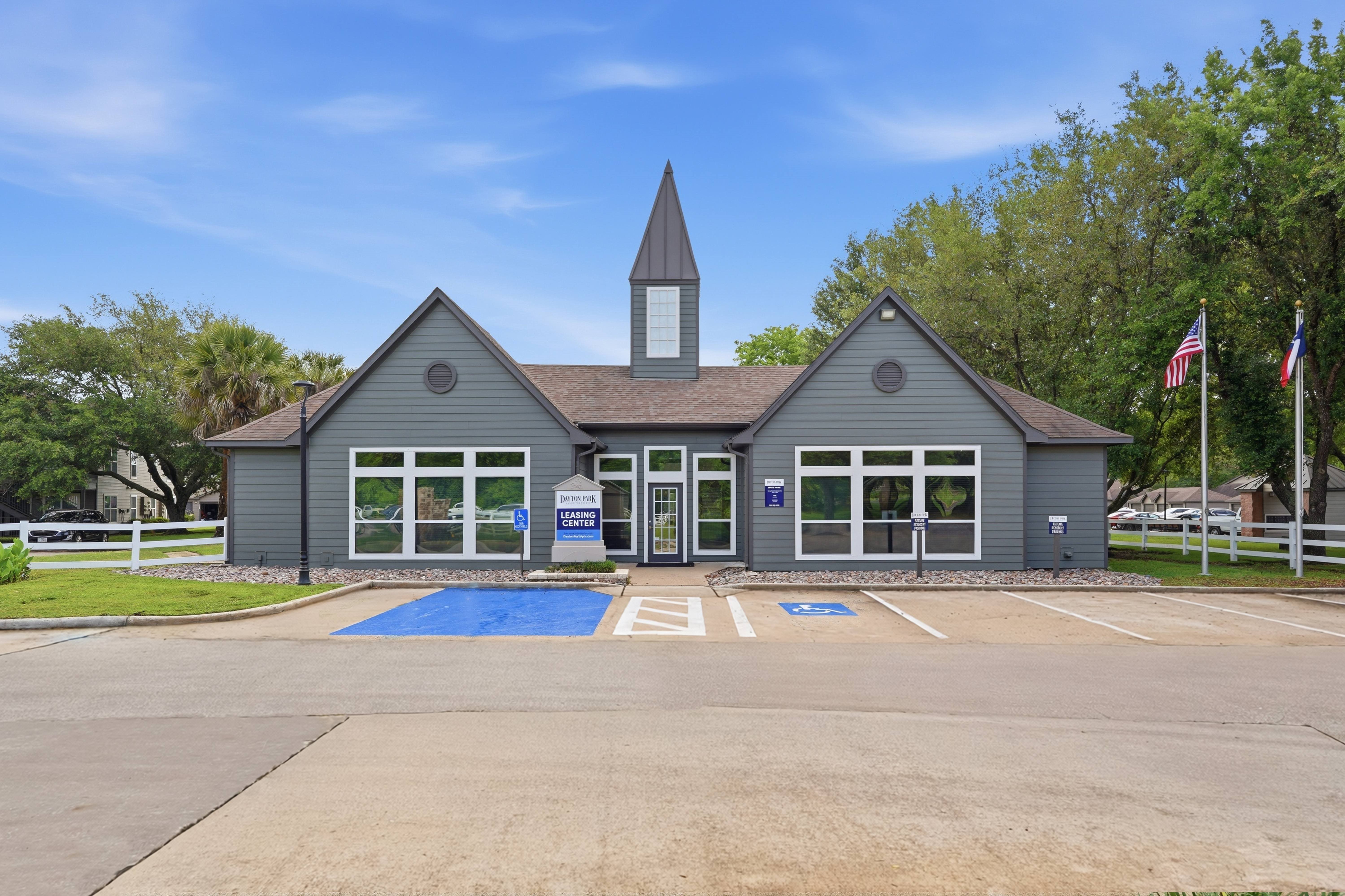 Leasing office building at Dayton Park Apartments in Dayton TX